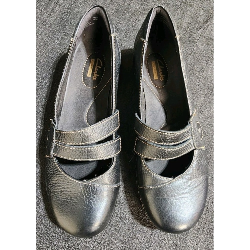 Clarks Bendable Womens Black‎ Leather Slip On Mary Jane Comfort Shoes Size 7.5 M